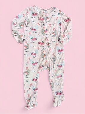 Caden Lane Pink Chicken & Floral Print Sleeper size 6-9m